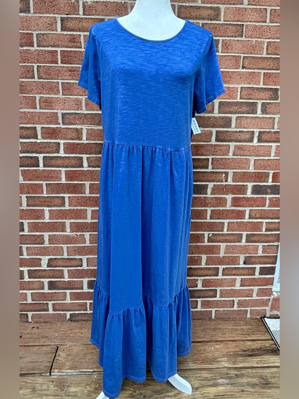 NWT Old Navy Blue Tiered Midi Dress | Size Large | Soft Stretch Casual